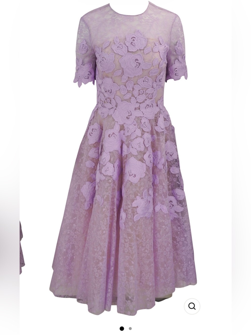 OSCAR DE LA RENTA ROSE GUIPURE LACE MIDI DRESS IN PURPLE